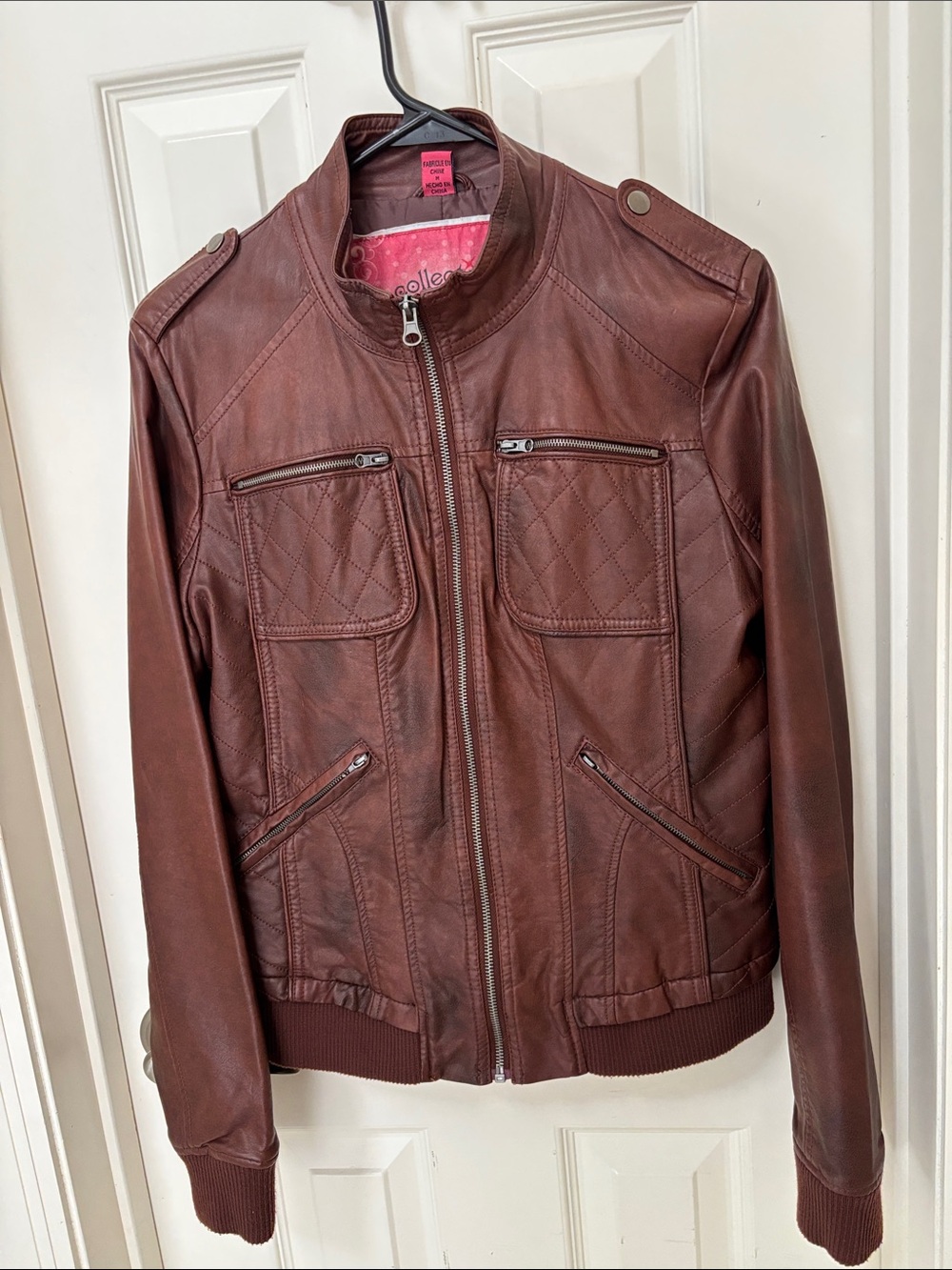Bernardo Chest-Quilted Brown Leather Bomber Jacket